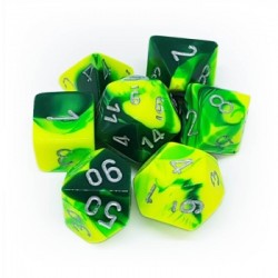 Chessex 7-Dice Set :  Gemini Green-Yellow Silver